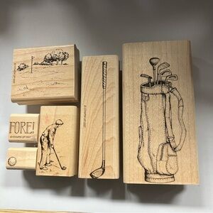 Stampin' Up! Golf Themed Rubber Stamps on wood blocks